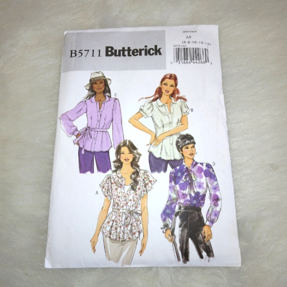 BUTTERICK B5711 Sz 6-14 Misses loose fitting top with collar & sleeve variations